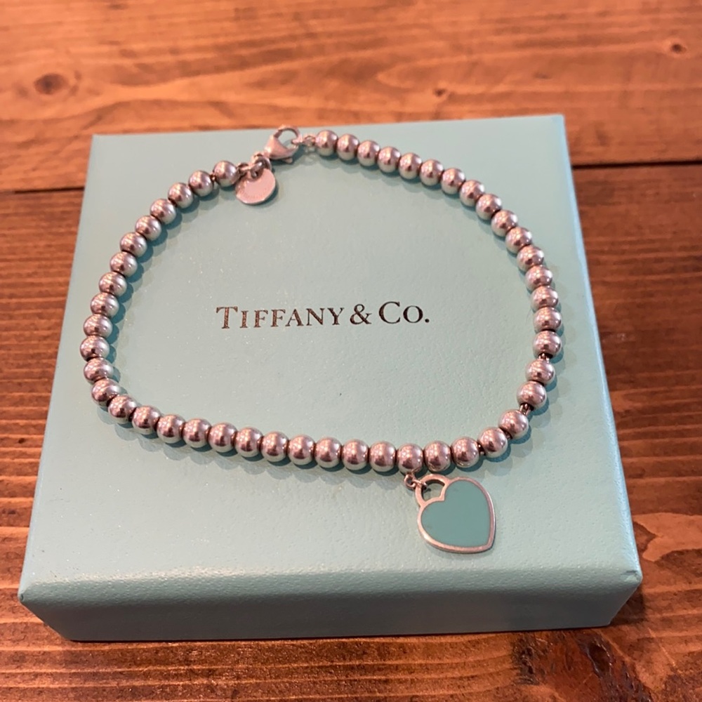 Tiffany&Co Tag Blue Heart Bead Bracelet